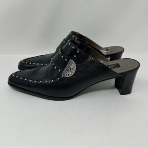 Brighton Black Mules with Silver Embellishments